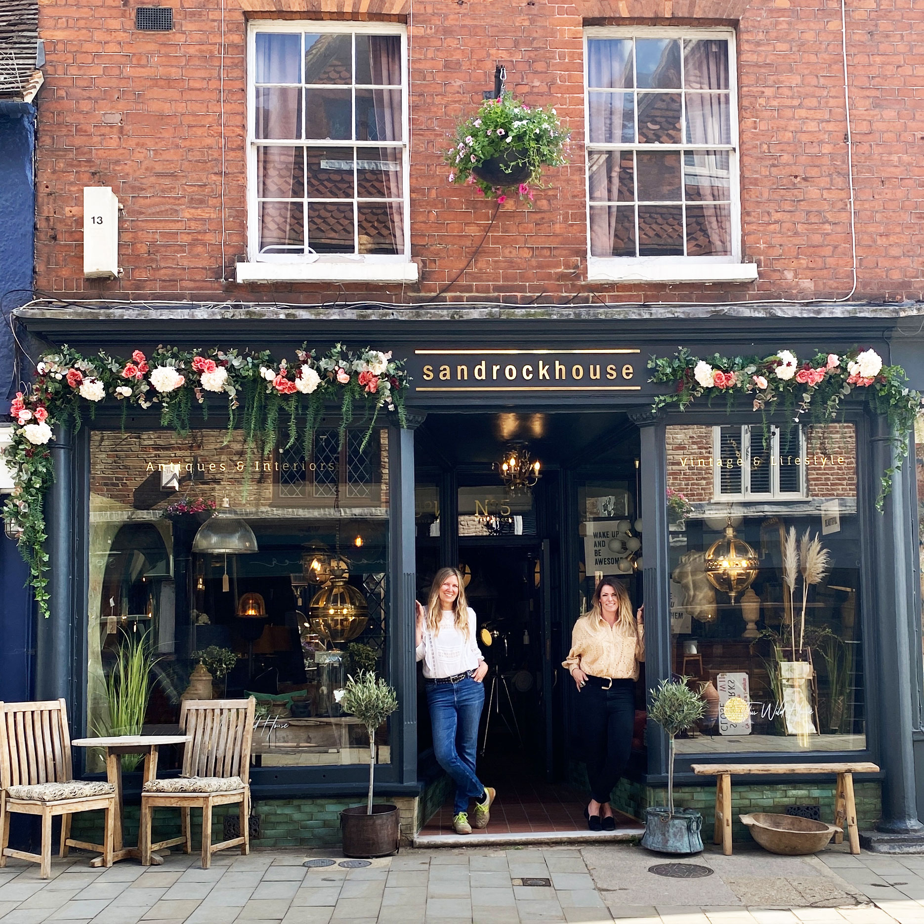 Rebecca and Phillipa outside Sandrock House in Dorking